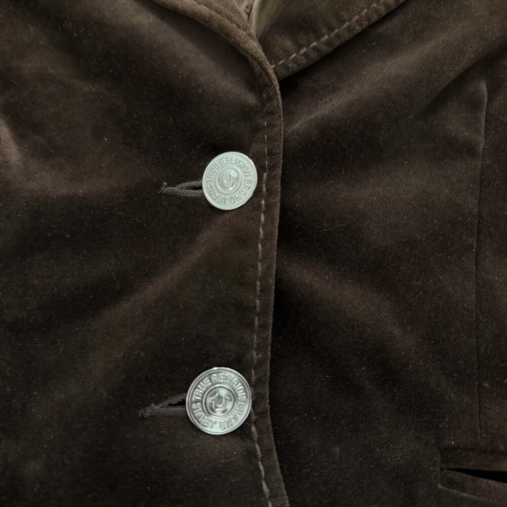 True Religion Brown Velvet Embroidered Blazer Jacket Floral Back Graphic Y2K - Picture 6 of 7